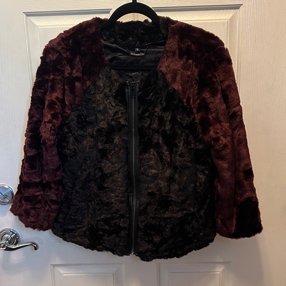 Express Black and Burgundy Teddy Jacket - Picture 1 of 3